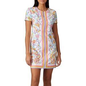 Trina Turk Floral Arboretum Mini Dress Short Sleeve Full Zip Front Size 6 Preppy